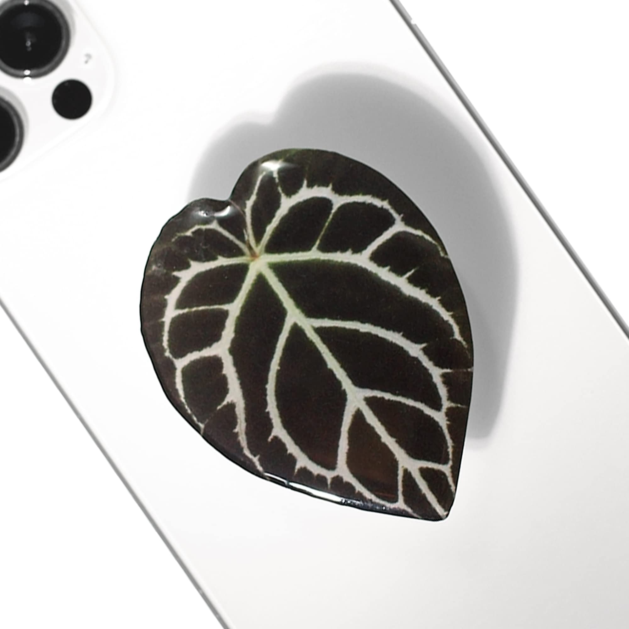 Photo 1 of OnTheGrip Cute Acrylic Tropical Leaf Design Collapsible Expandible Mobile Phone Grip Stand Holder for Smartphone Tablet Cell Phone Accessory (Crystallinum Dark)