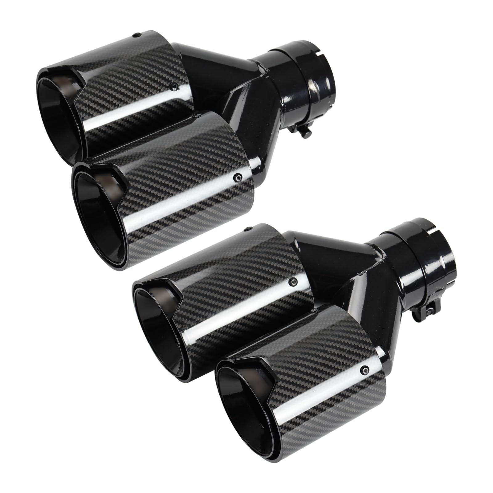 Photo 1 of 2-Pack Carbon Fiber Dual Exhaust Tips for BMW F22/F23/F30/F31/F32/F33/F36 2.0T (N20/B48) 2.5" Inlet 3.5"Outlet Tailpipe Tip (Glossy Black Inner Layer)