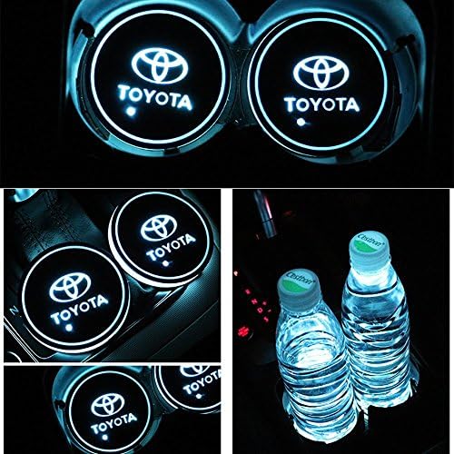 JIanna LED Car Logo Cup Holder Pad 7 Colors Changing USB Charging Mat LED Cup Mat Car Atmosphere Lamp Decoration Lights 2PCS (Toyota)