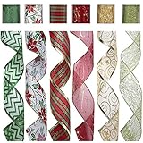 SANNO Christmas Wired Ribbon, Assorted Plaid Sparkling Decorations Wired Sheer Glitter Tulle Ribbon 36 Yards (2.5