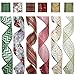 SANNO 6 Rolls Christmas Ribbon, Assorted Plaid Sparkling Decorations Wired Sheer Glitter Tulle Ribbon 36 Yards (2.5