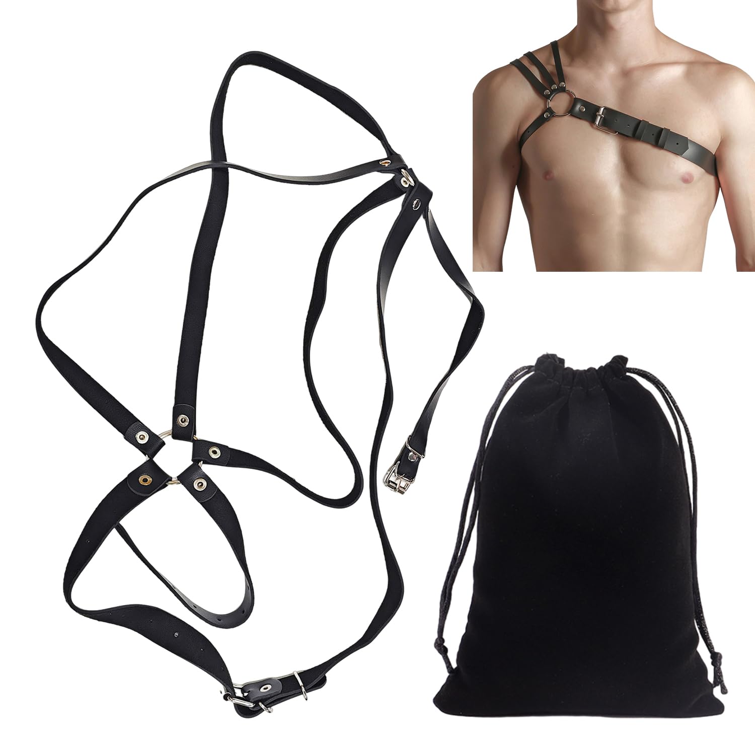 USHXVG 1 Piece Men'S Sling, 1 Piece Storage Bag, Body Chest Strap For Men, Chest Strap Accessories, Adjustable Leather Men'S Strap