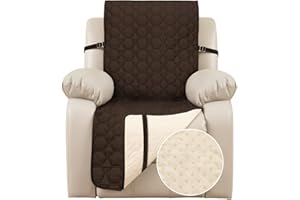 DEARTOWN Waterproof Recliner Sofa Cover - Non-Slip Recliner Chair Slipcover Furniture Protector, Washable Couch Cover for Dog and Kids, Brown, 23 Inch Middle