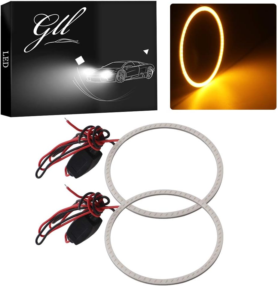 Grandview 2x 80mm Angel Eyes Halo Ring Lamp Light Bulb 63SMD Headlight COB-Amber