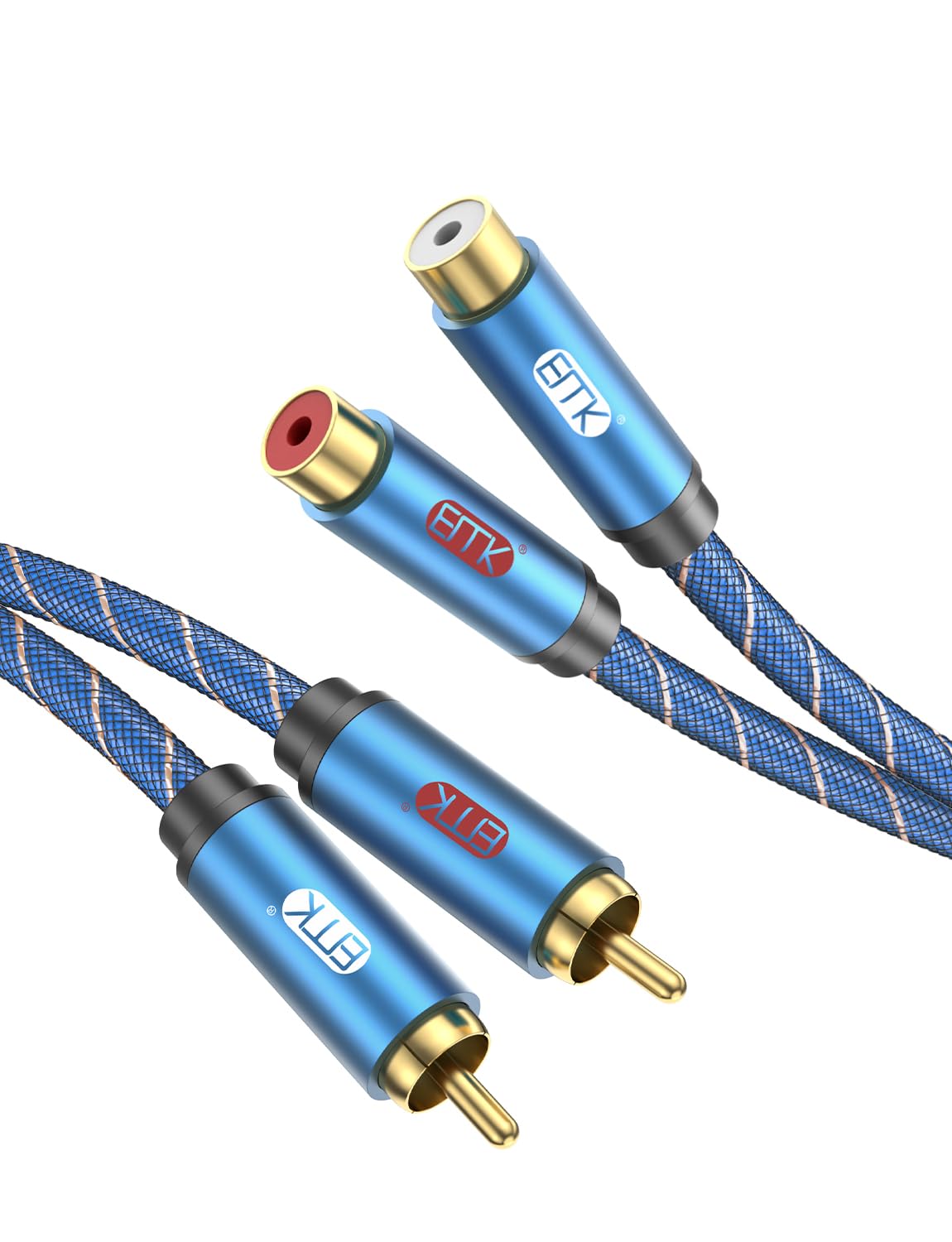 EMK RCA Extension Cable Channel 2RCA(L&R interface) Male to Female Subwoofer Cable Aluminum Housing Nylon Braided Stereo Audio Leads for Smart-TV, Soundbar, Game Consoles, Hi-fi Systems (F-3m)