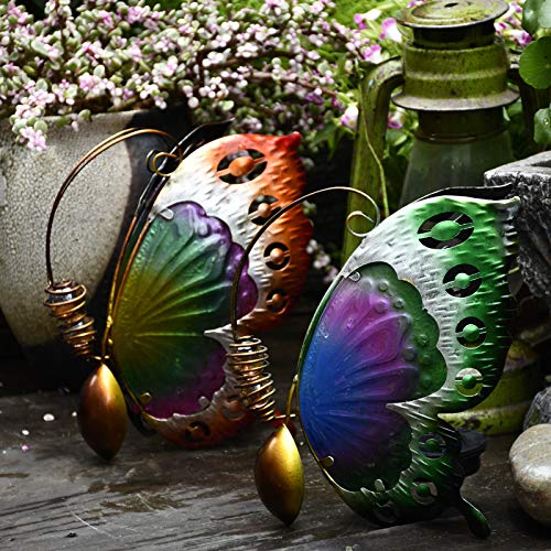 MYHZH Solarleuchten Schmetterling, Garten Ornament, Eisen und Glassdecorative Straßenlaterne, 3 Stück Garten Beleuchtung… – Bild 8