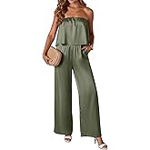 KIRUNDO Jumpsuits For Women Dressy 2026 Casual Tube Top Summer Romper Flowy Satin Strapless One Piece Vacation Outfits