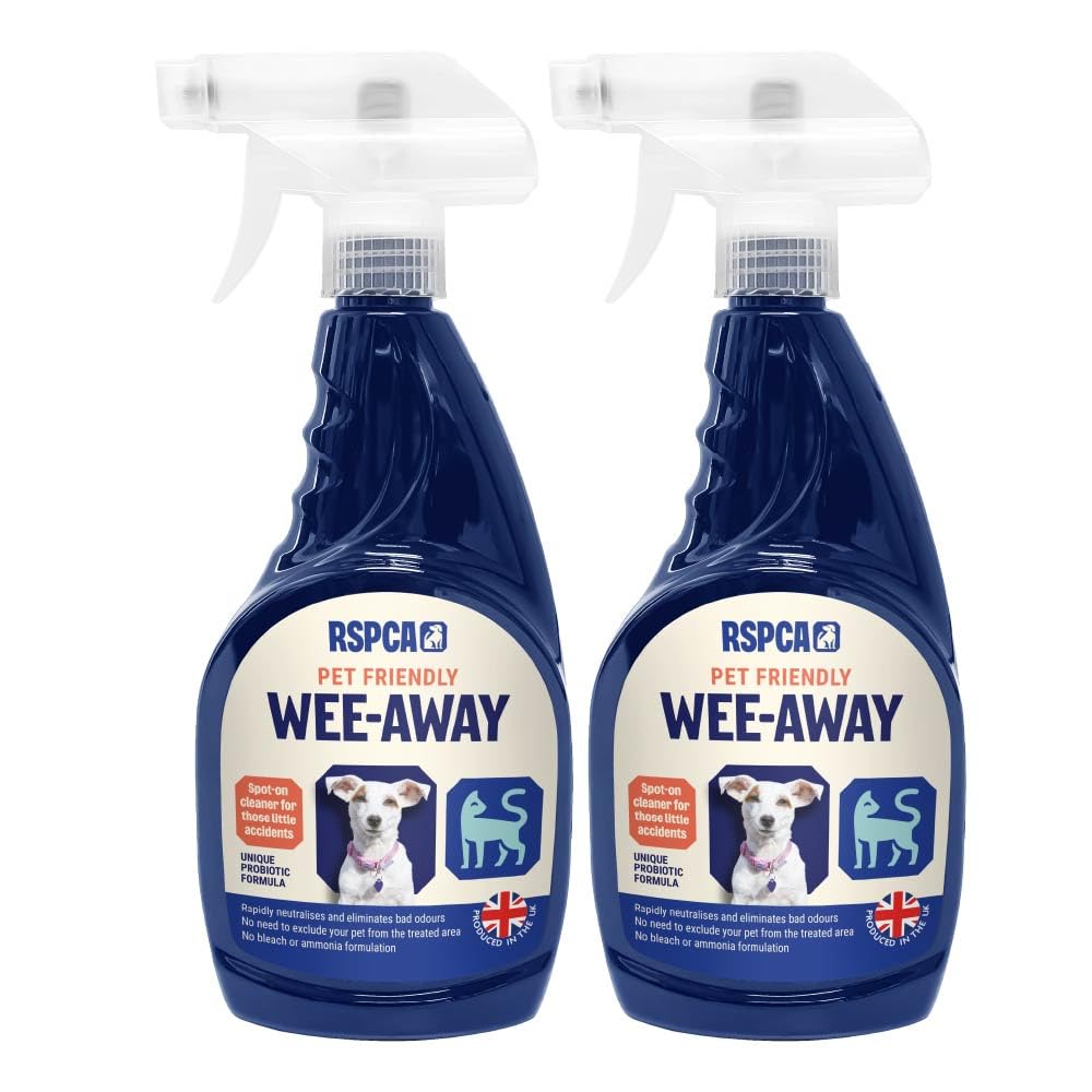 RSPCA 2 x 500ml Pet Stain and Odour Remover Wee Away | Pet Friendly | Probiotic Cleaning - Discourage From Repeat Marking