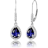 Sterling Silver Genuine, Created or Simulated Gemstone Leverback Teardrop Dangle Earrings for Women Bridesmaids