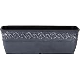GROWSCAPE 10" Corinthian Trough with Drainage Plug in Storm | Shallow Trough Plant Pots, Lightweight Indoor Outdoor Planter, Weather-Resistant, Great for Patio, Home &amp; Garden Decor Accent