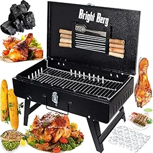 BRIGHTBERG Big Foldable Charcoal Barbeque Grill Set for Home & Outdoor | Portable, Easy Assemble, Efficient Heat & Smoke Circulation | Charcoal Griller | Stellar Black