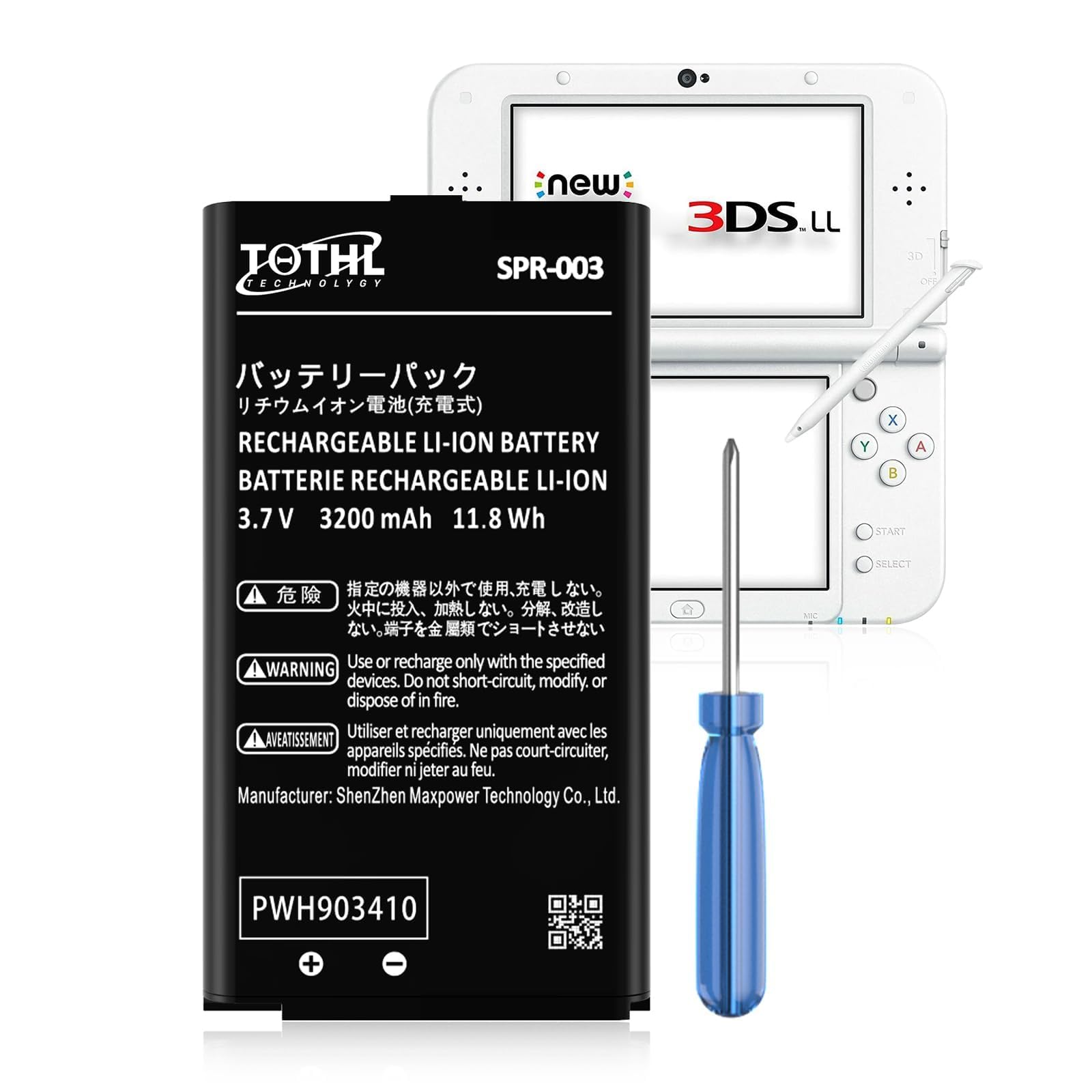 TQTHL 1-Pack SPR-003 Battery, 2026Upgraded (3200mAh) Ultra High Capacity Li-ion Battery Replacement for Nintendo 3DS XL/New 3DS XL/3DS LL/New 3DS LL.Console, Switch Game Console, with Screwdriver