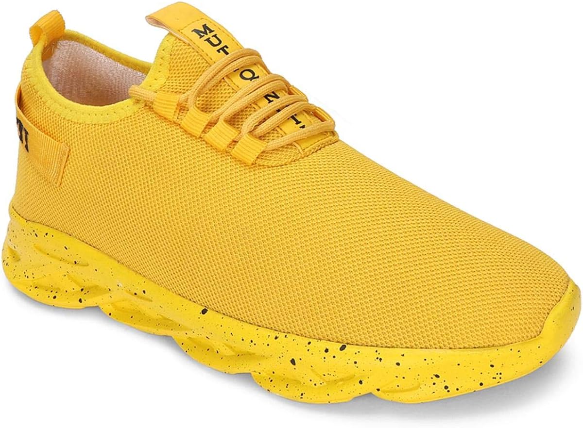 MUTAQINOTI Men's Yellow Sports Shoes Lace up Light Weight