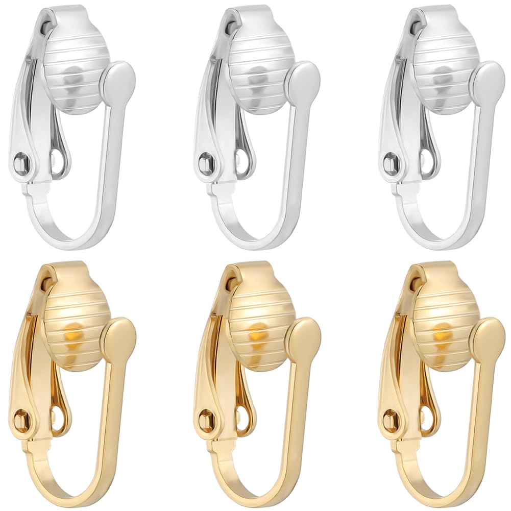 Beebeecraft 1 Box 40Pcs 2 Colors Gold Earring Converter Silver Clip Earring Findings 24K Gold & 925 Sterling Silver Plated Brass Clip Back Non Pierced Earring Clips for Jewelry Making Supplies DIY