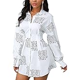 Shirt Dresses for Women Sexy Tops Button Down Shirts Dress Colorful Collar Blouses Long Sleeve Floral Print Loose T-Shirt
