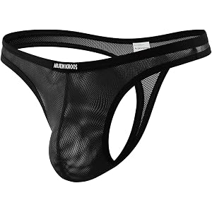 Arjen Kroos Mens Sexy Thong Sheer Mesh G-String Bikini Brief Underwear | Soft Light Breathable Fabric, Low Rise 3D Eyelet Con