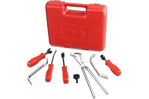 DNA Motoring TOOLS-00245 8-Pcs Brake Service Kit - Brake Spring Installer Remover Plier Tools Set with Carrying Case,Red