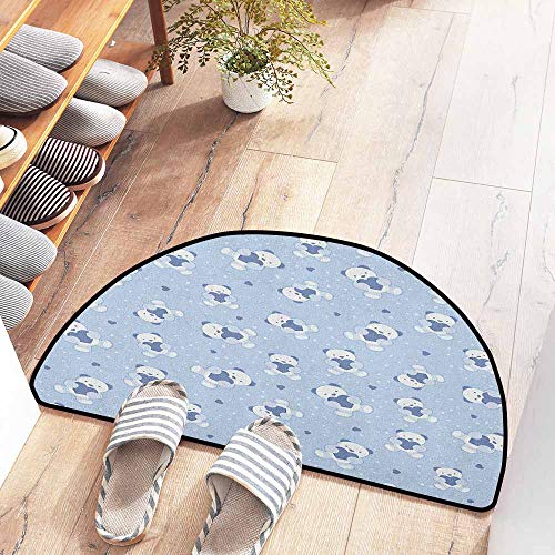 Axbkl Modern Door mat Boys Teddy Bears on Blue Backdrop Holding Hearts Baby Shower Theme Toddler Antifouling W30 xL18 Baby Blue Cadet Blue White