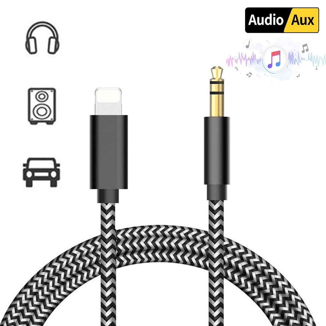 Cable de Audio Auxiliar para iPhone，Coche AUX Cable a Adaptador de 3,5