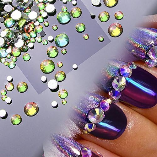 Nail Diamond Rhinestones, 800 Piece Flame Gold Flat Backs Nail Gems, Mixed Size Glitter Resin Crystal AB Nail Beads for 3D Manicure Decoration Accessories