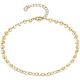 LOYATA Dainty Ankle Bracelet,14K Gold Plated Tiny Bead Anklet Dainty White Cubic Zirconia Cross Tassel Foot Chain Cute Lucky Moon Evil Eye Foot Jewelry Boho Anklets for Women