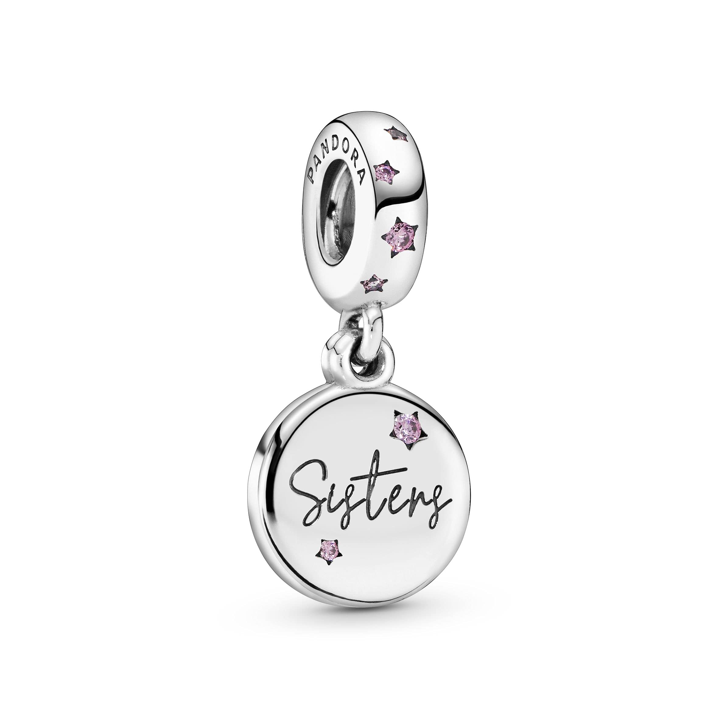 PANDORA Moments Women's Sterling Silver Forever Sisters Cubic Zirconia Dangle Charm for Bracelet, No Box