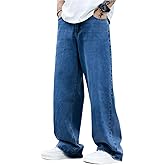 DISLANBO Men's Baggy Straight-Leg Hip Hop Jeans Casual Wide Leg Y2k Skateboard Vintage Denim Pants Streetwear
