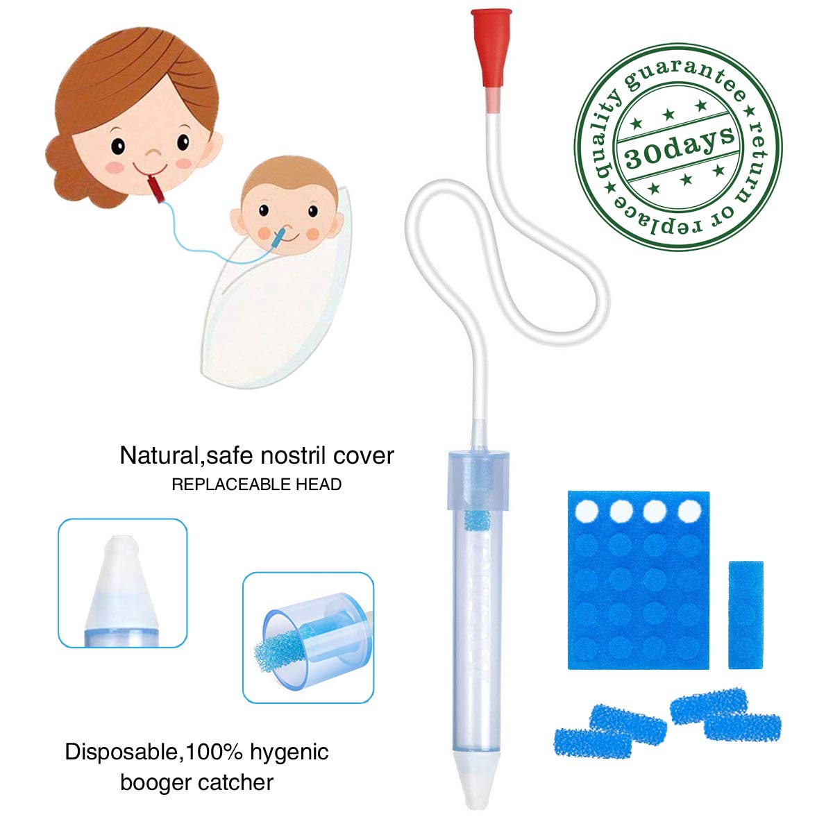 Premium Baby Nasal Aspirator,Removable and Replaceable Head,Hospital Grade Silicone Soft Silicone, Non-Irritation ,fast and Reusable