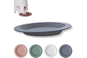 EcoLeo Whisker Friendly Cat Food Dish, Platinum Silicone, CKD, LFGB Certified Non-Toxic, Anti Whisker Fatigue, Low Profile, Shallow, Non Slip, Cat Dog Kitten Feeding Dish_Grey