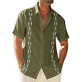 Runcati Mens Linen Shirt Guayabera Cuban Short Sleeve Button Down Cotton Summer Beach Hippie Shirts
