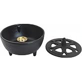 SECHUDO Small Cast Iron Incense Burner Holder, Home Decor, Bowl Design with Decorative Lid, Black Incense for Sticks, Resin, Cone Incense or Wax Melts