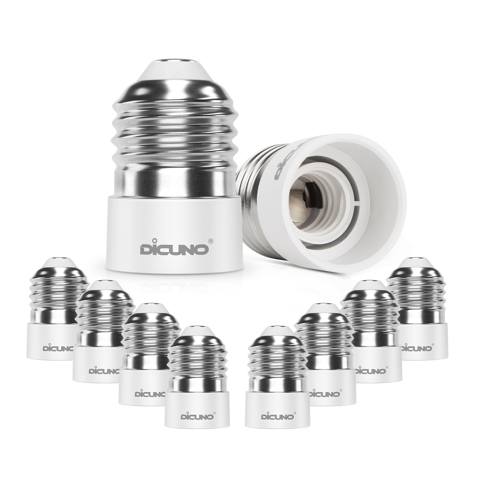DiCUNO E27 to E14 Socket Adapter, Screw to Small Screw Converter, ES to SES Adopter, Max Wattage 200W, 0~250V, 165 Degree Heat Resistant, 10-Pack