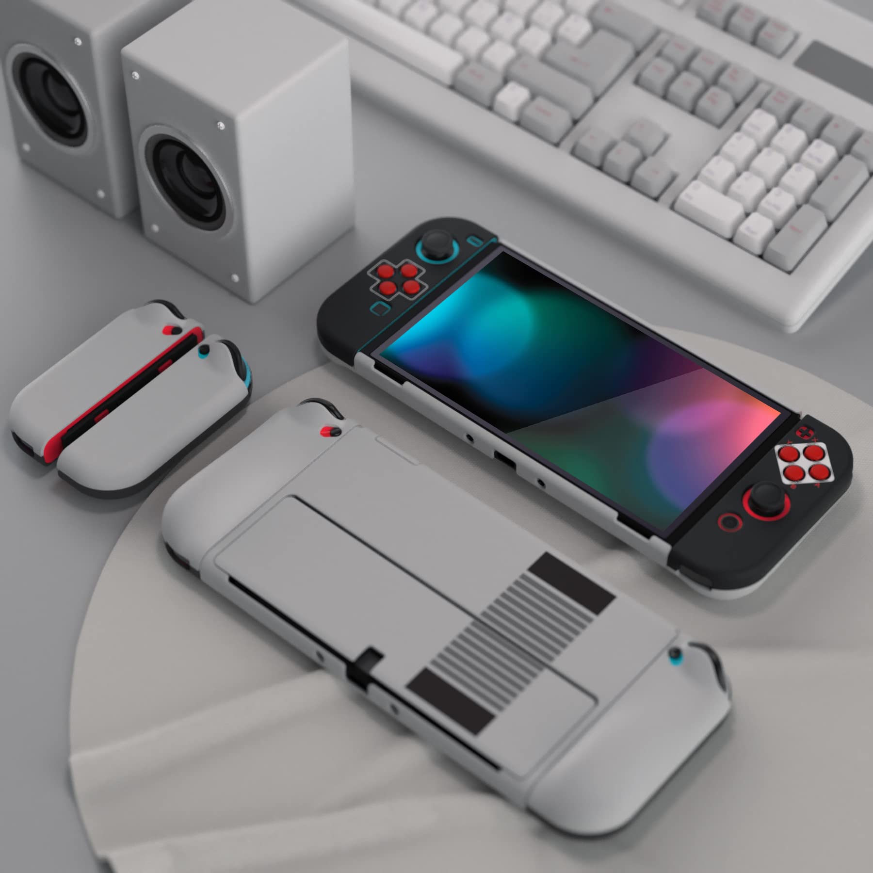AlterGrips Protective Slim Case for Nintendo Switch OLED, Ergonomic Grip Cover for Joycon, Dockable Hard Shell for Switch OLED w/Thumb Grip Caps & Button Caps