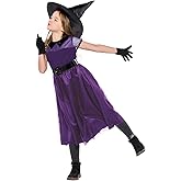 ROYLAMP Kids Witch Costume Dresses for Girls Halloween Witch Outfit Wizard Cosplay Dress Up with Hat & Gloves