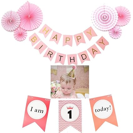 Amazon Com Baby Girls 1st Birthday Party Decorations Set One