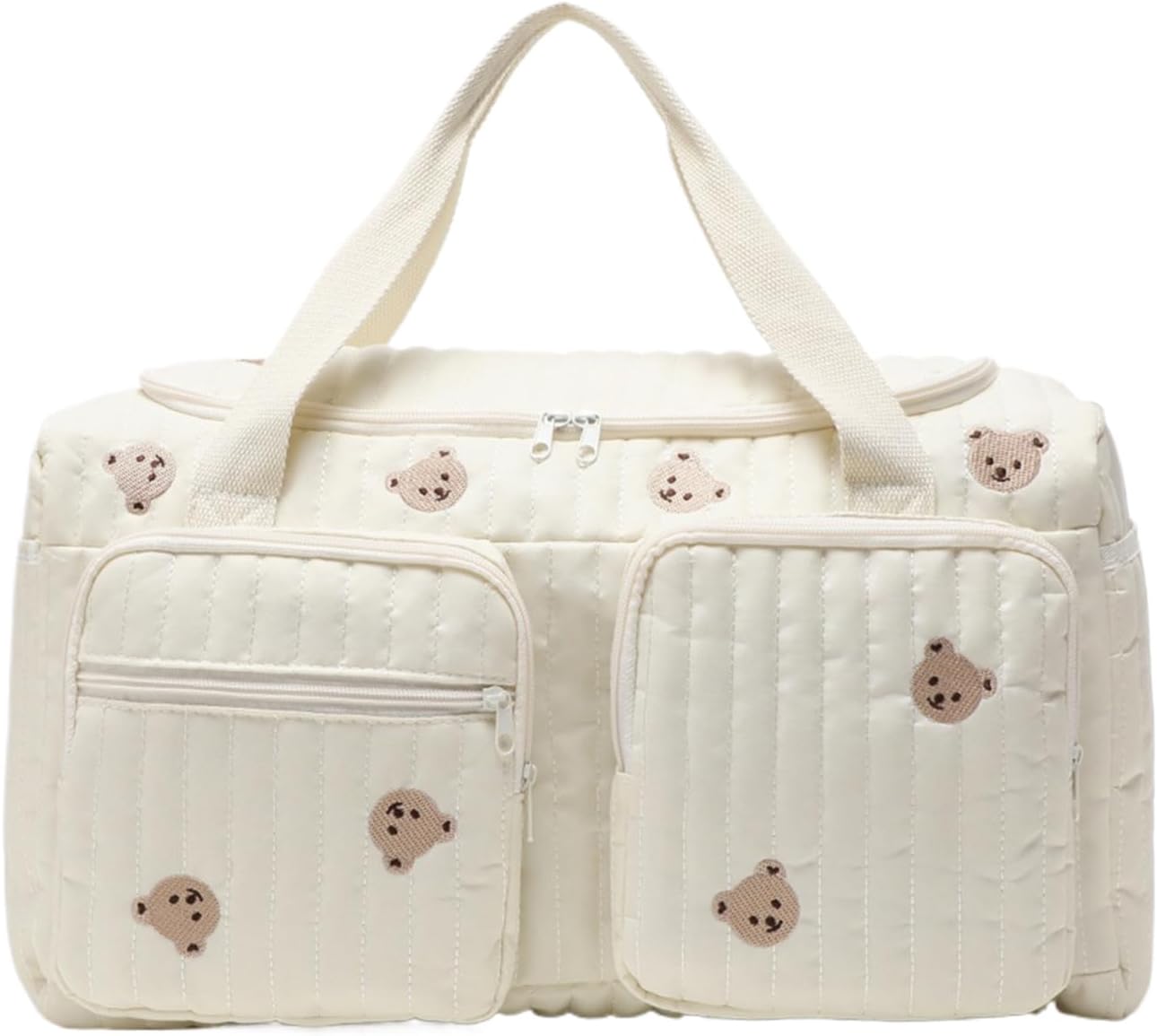 Babys Diaper Bag Tote, Cute Bear Quilted Travel Diaper Tote, Spacious Nappy Pouch, Sturdy Bag For Travel, Shopping & Outdoor Adventures, Compact Organizer For Modern Parents