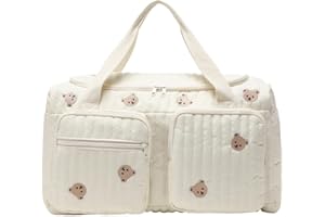 Babys Diaper Bag Tote, Cute Bear Quilted Travel Diaper Tote, Spacious Nappy Pouch, Sturdy Bag For Travel, Shopping & Outdoor 