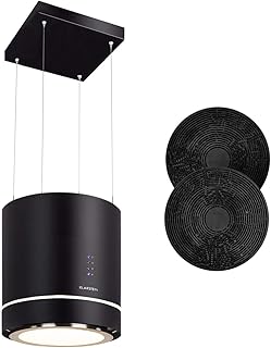 Klarstein Tron Ambience Inselabzugshaube, EEK A, inklusive Aktivkohlefiltern, 38 x 45 cm (ØxB) / 60 cm Abhängung, Umluftbetrieb in 3 Stufen, Umluftleistung: 540 m³/h, Inselhaube, schwarz