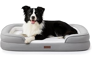 Soft Touch Orthopedic Dog Bed for Large Dogs with Faux Fur Top, Waterproof Pet Couch Bed with Removable Washable Cover and Supportive Foam Filling (Grey, Large)