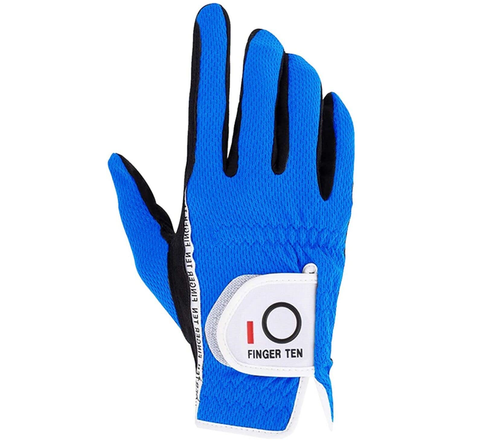 FINGER TEN Golf Gloves Men Right Hand for Left Handed Golfer in Blue Value Pack, Rain Grip Golf Glove Weathersof Durable All Weather for Pefect Swing (Large, Blue-1 Pack-Worn on Right Hand)