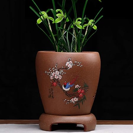 flower pot Lila ton Blumentopf Indoor Klassischen Handbuch Orchidee-Becken Clivia Runde Tray Blumentopf-A