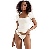 SUUKSESS Women Double Lined Fitted Basic Tee Square Neck Short Sleeve Y2K Crop Top