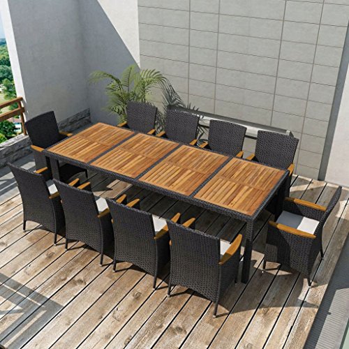 Festnight Outdoor Dining Set, 11 Piece Wicker Patio Garden Furniture Set for Pool, Terrace, Comf ...