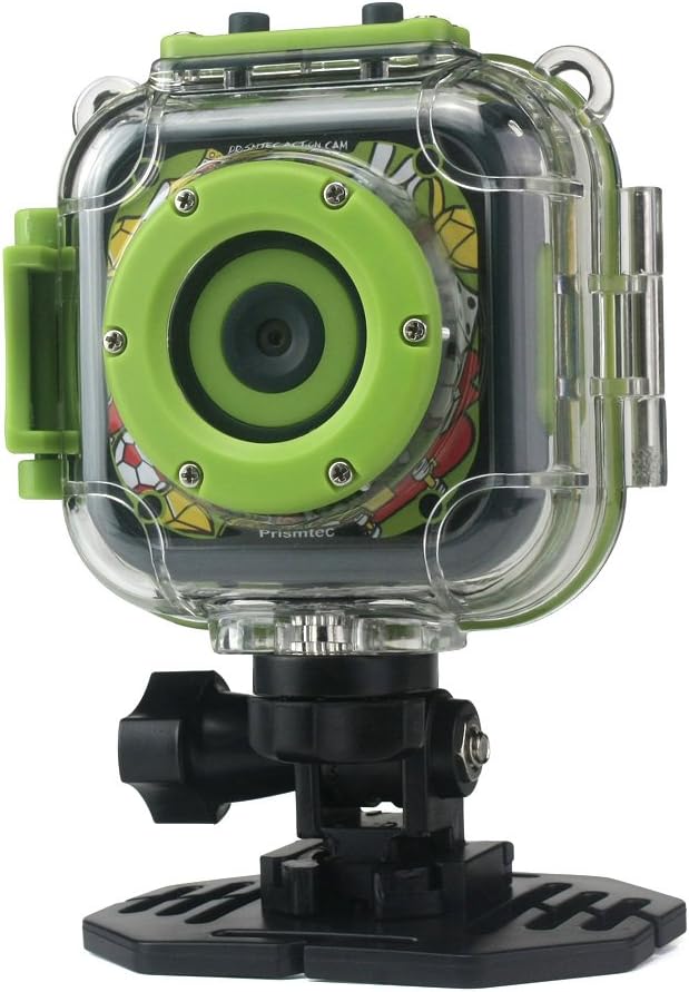 Camera for Kids, Prismtec Kids Action Camera for Children Rechargeable HD Video Camcorder for Girls Boys Birthday Gift Toy Come with Waterproof Case Helmet Mount Bicycle Mount (Green)