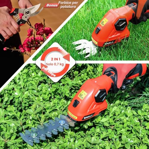 SHALL Cordless Hedge Trimmer and Hedge Trimmer - 7.2V Electric Hedge Trimmer 2 in 1 Portable Hedge Trimmer