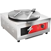 CROSSON Commercial Electric Crepe Maker, 16-Inch Large Cooking Plate 1800W ETL Certified, Stainless Steel Pancake Griddle with Accessories Storage &amp; Metal Spatula/Spreader