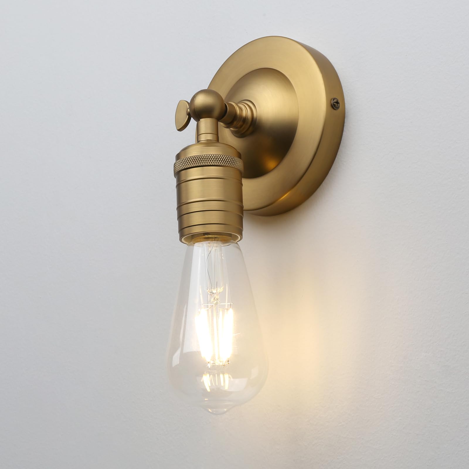 Phansthy Simple Style Retro Industrial Wall Light One-Head Wall Lamp Without Shade Vanity Mirror Lighting Suit for E27 Bulbs (Antique Brass)