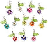 LiQunSweet 60 pcs Mixed Colors Flower Glass Seed Bead Charms Spring Floral Charms with Leaf for DIY Jewelry Bracelet Necklace Earring Craft Accessory Bag