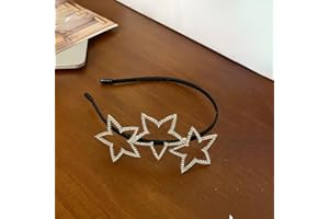 1PCS 1pc New Luxury Rhinestone Star Black Metal Headband Fashion Hollow Out Pentagram Women's Hair Accessory Hairband, Black
