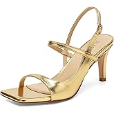 SLXCHBSL Women's Stiletto Heeled Sandals Square Open Toe 3 Inch Thin High Heels Ankle Strap Elegant Heels for Wedding Party Prom or Daily Wear